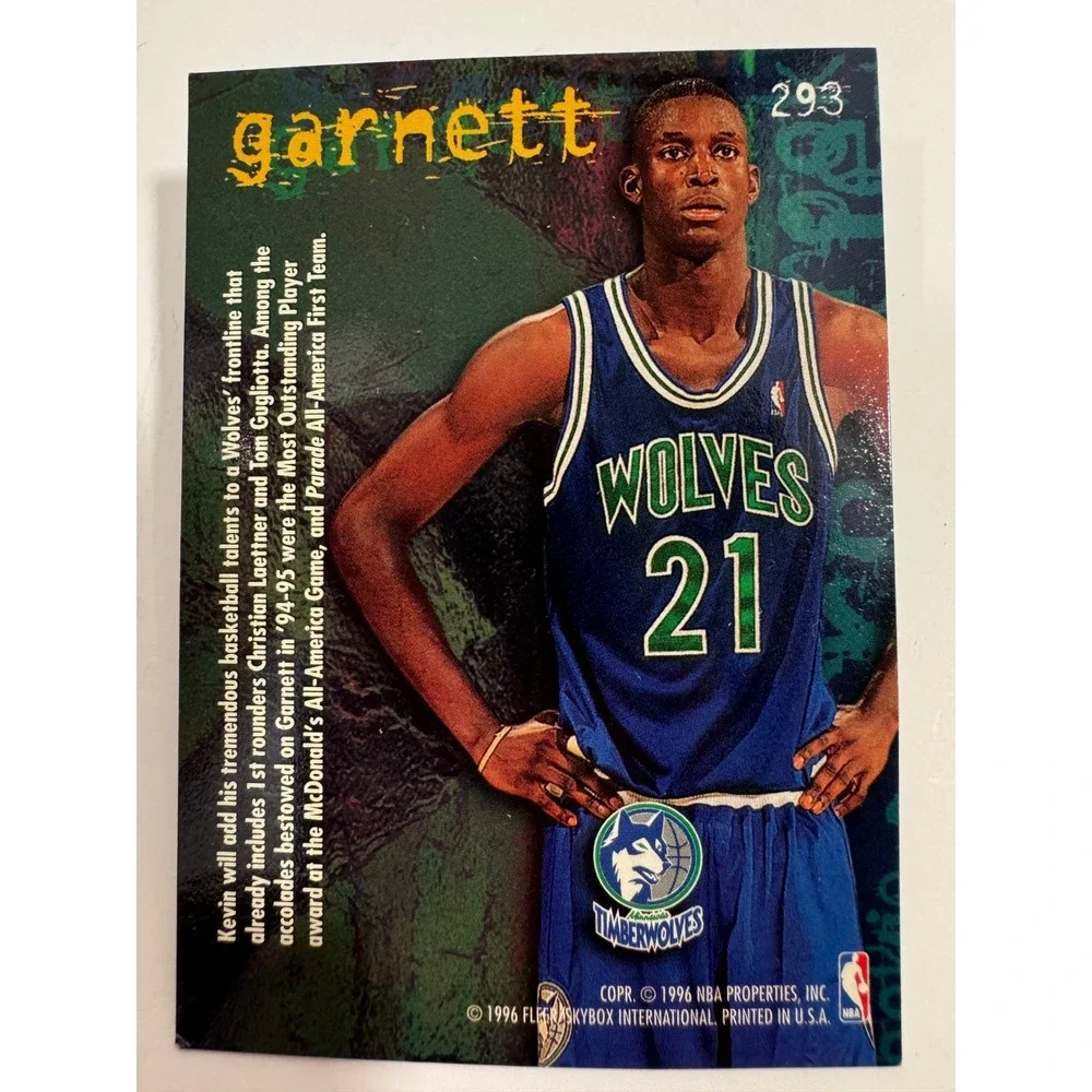 Fleer Basketball Card Kevin Garnett OS Multi Good 1995-96 Rookie #293 NBA